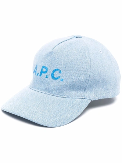 Shop Apc Logo-print Denim Cap In Blau