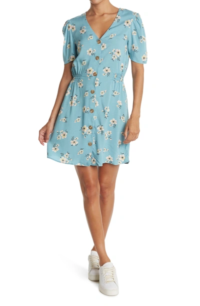 Shop Abound V-neck Short Sleeve Mini Dress In Blue Floral