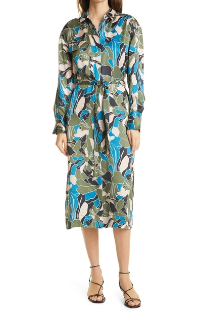 Shop Equipment Mannon Belted Long Sleeve Silk Shirtdress In Eclipse Multi