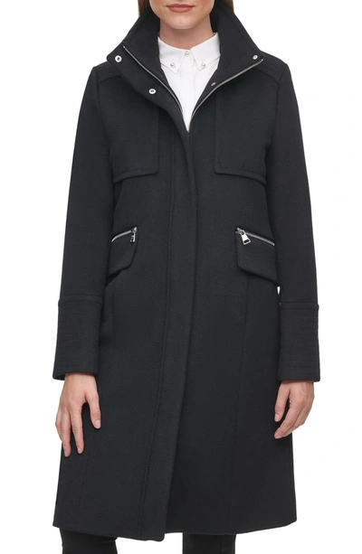Shop Karl Lagerfeld Officer Wool Blend Coat In Black
