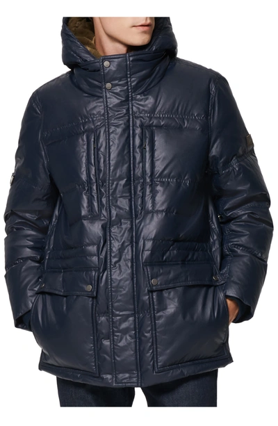 Shop Andrew Marc Kincaid Quilted Down Coat With Faux Fur Trim In Ink