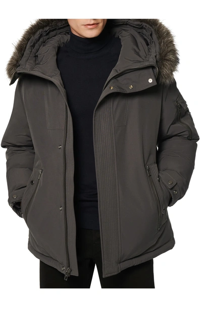 Shop Andrew Marc Daytona Faux Fur Trim Hooded Down Snorkel Jacket In Charcoal