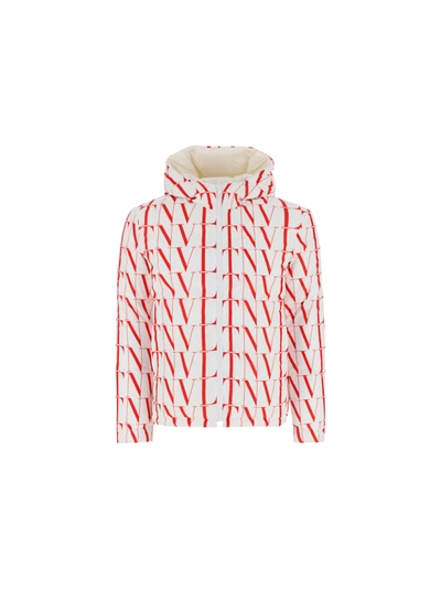 Shop Valentino Down Jacket In Bianco/rosso