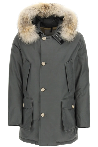 Shop Woolrich Artic Df Parka With Coyote Fur In Grey Shadow (grey)