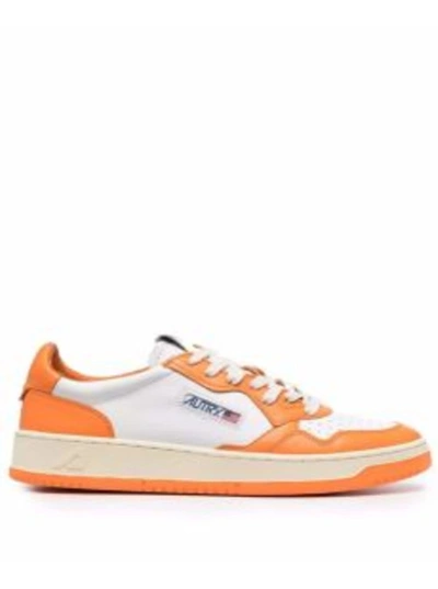 Shop Autry White And Orange Leather Sneakers With Logo In Multicolor
