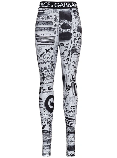 Shop Dolce & Gabbana Graffiti Leggings With Logo Band In Black