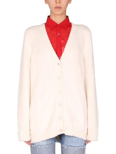 Shop Maison Margiela Cotton Blend Cardigan In Bianco