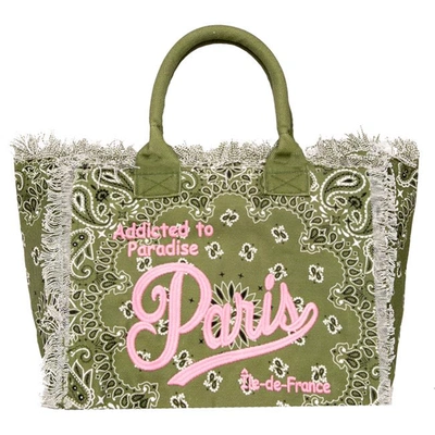 Shop Mc2 Saint Barth Bandanna Canvas Bag With Paris Embroidery