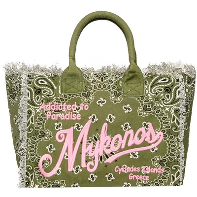 Shop Mc2 Saint Barth Bandanna Canvas Bag With Mykonos Embroidery