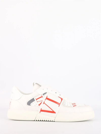 Shop Valentino Low-top Calfskin Vl7n Sneakers White And Red
