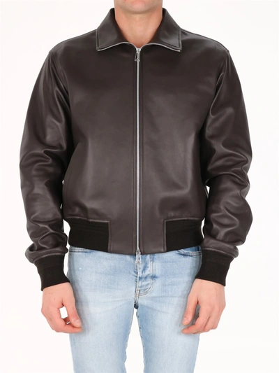 Shop Bottega Veneta Leather Bomber Jacket In Brown