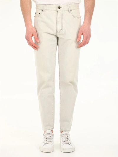 Shop Saint Laurent Light Denim Straight Trousers In Grey