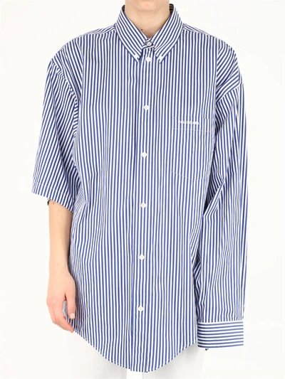 Shop Balenciaga Asymmetrical Striped Shirt In Light Blue