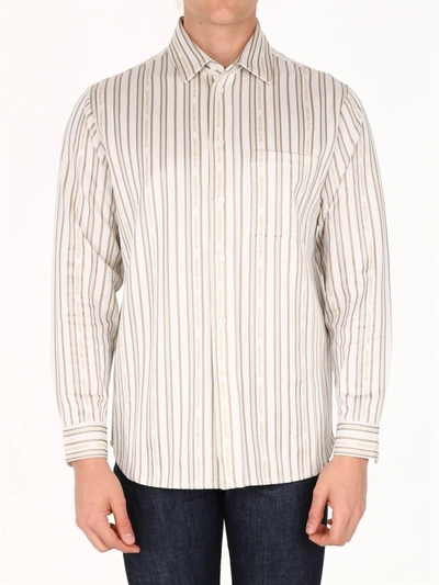 Shop Dior Striped Shirt With Logo In Beige