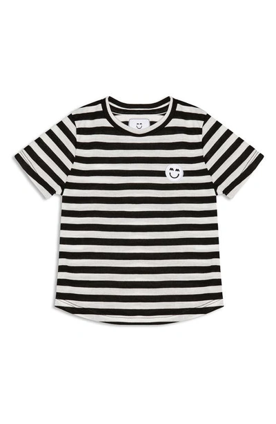Shop Miles And Milan Kids' Stripe Smile Patch T-shirt In Black/ White Stripe