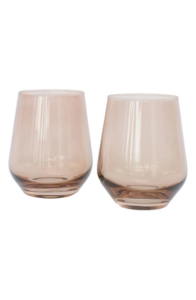 Shop Estelle Colored Glass Set Of 2 Stemless Wineglasses In Amber Smoke