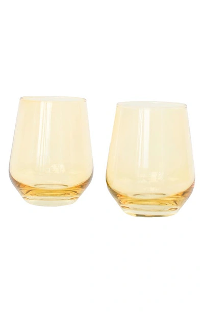 Shop Estelle Colored Glass Set Of 2 Stemless Wineglasses In Yellow