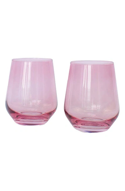 Shop Estelle Colored Glass Set Of 2 Stemless Wineglasses In Rose
