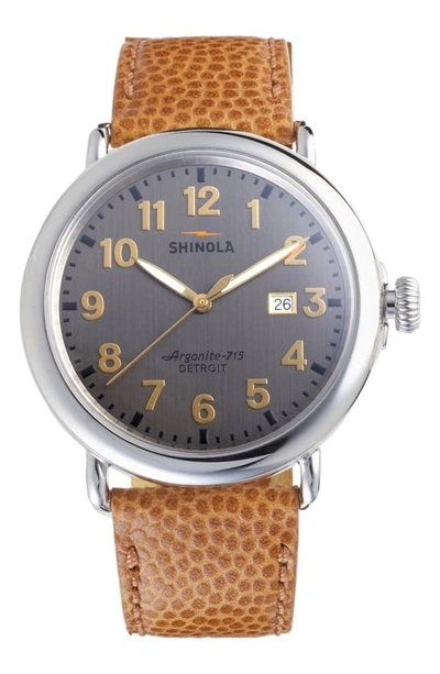 Shop Shinola Runwell Leather Strap Watch, 47mm In Darkgun