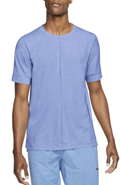 Shop Nike Dri-fit Yoga T-shirt In Lapis/ Aluminum/ Black