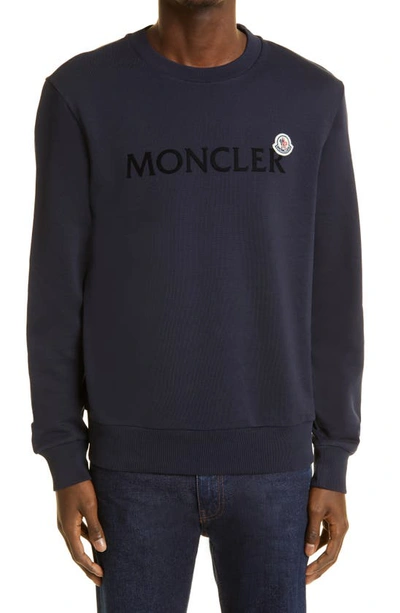 Shop Moncler Logo Cotton Sweatshirt In Navy