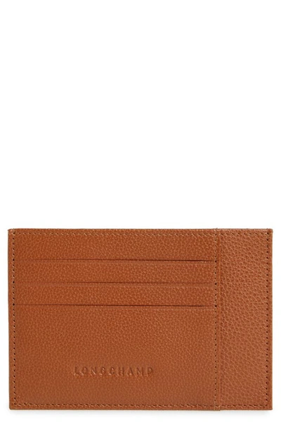 Shop Longchamp Le Foulonné Wide Leather Cardholder In Caramel