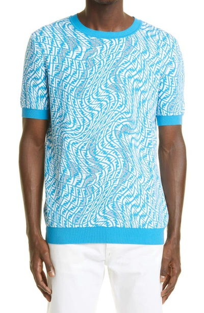 Shop Fendi Ff Vertigo Jacquard Sweater T-shirt In Turquoise
