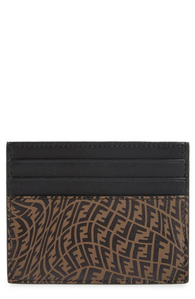 Shop Fendi X Sarah Coleman Ff Vertigo Leather Card Case In Tobacco