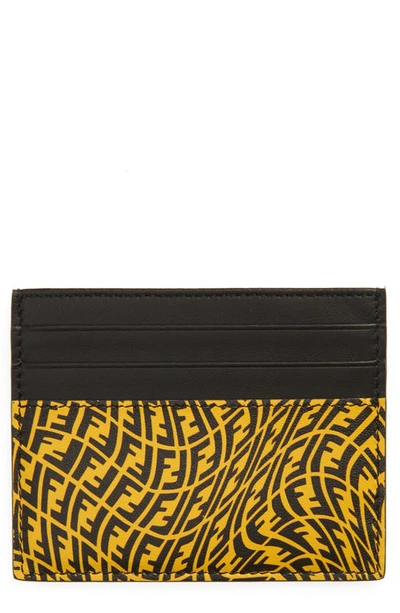 Shop Fendi X Sarah Coleman Ff Vertigo Leather Card Case In Yellow