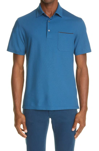 Shop Ermenegildo Zegna Cotton Piqué Polo Shirt In Blue