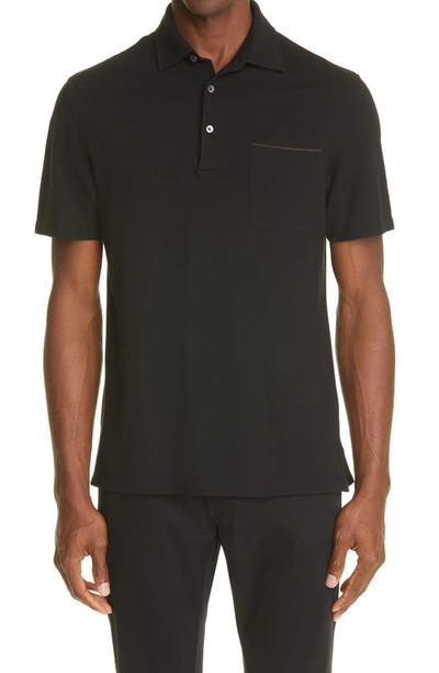 Shop Ermenegildo Zegna Zegna Cotton Piqué Polo Shirt In Black