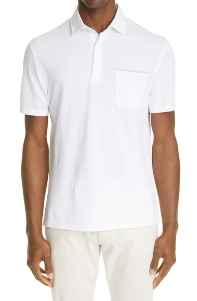 Shop Ermenegildo Zegna Cotton Piqué Polo Shirt In White