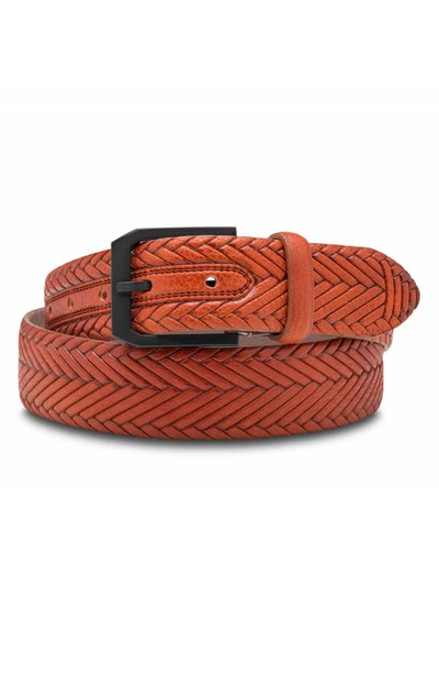 Shop Bosca Vesuvio Braid Embossed Leather Belt In Cognac
