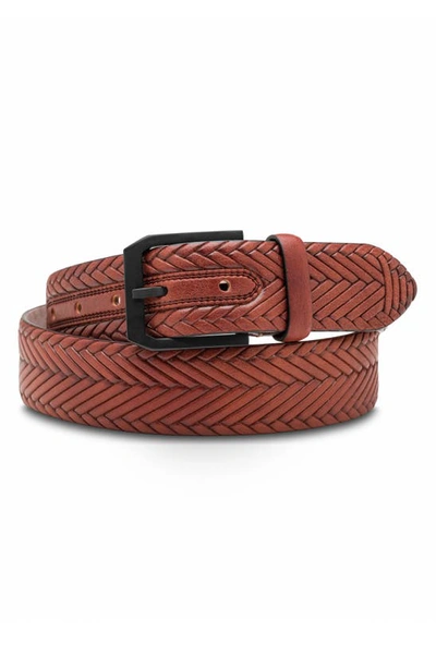 Shop Bosca Vesuvio Braid Embossed Leather Belt In Dk Brown