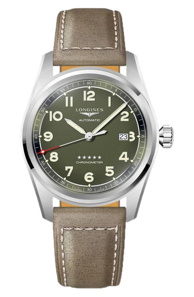 Shop Longines Spirit Automatic Leather Strap Watch, 42mm In Green