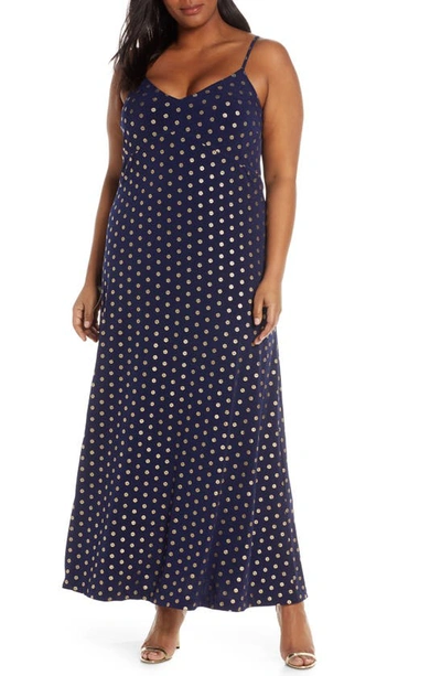 Michael Michael Kors Foil Medallion Print Maxi Dress In True Navy/ Gold |  ModeSens