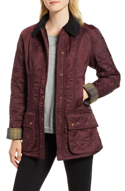 Shop Barbour Beadnell Fleece Lined Quilted Jacket In Aubergine / Black
