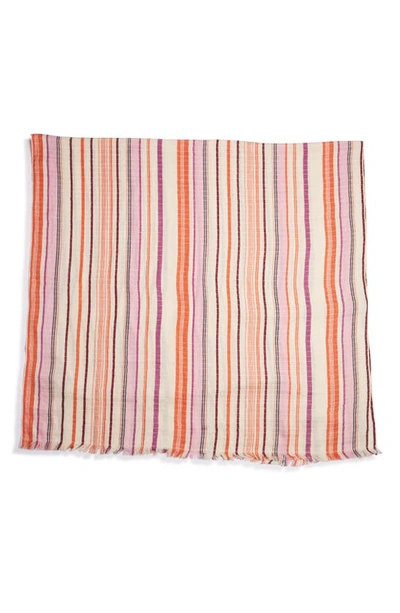 Shop Isabel Marant Dayna Stripe Cotton Scarf In Ecru/ Pink