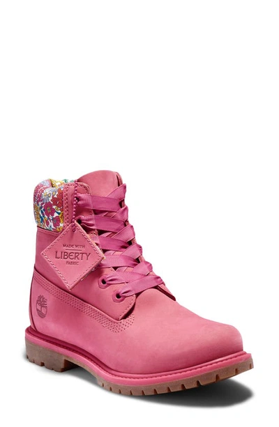 Shop Timberland X Liberty Of London 6-inch Premium Waterproof Boot In Medium Pink Nubuck Leather