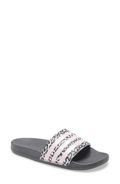 Shop Adidas Originals Adilette Comfort Slide Sandal In Grey/ Clear Pink/ White