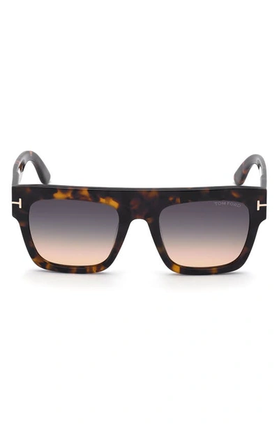 Shop Tom Ford Renee 52mm Gradient Flat Top Square Glasses In Dark Havana/ Smoke Gradient