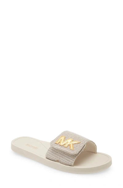 Shop Michael Michael Kors Mk Logo Slide Sandal In Ecru