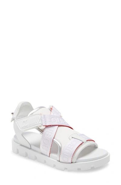 Shop Christian Louboutin Velcrissimo Sandal In Bianco/ Silver