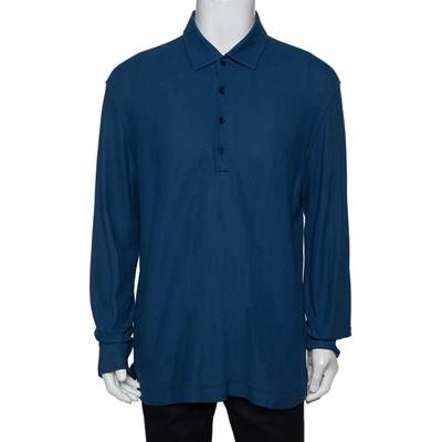 Pre-owned Loro Piana Blue Cotton Pique Long Sleeve Polo T Shirt 3xl