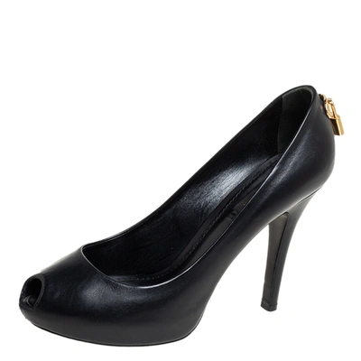 Pre-owned Louis Vuitton Black Leather Oh Really! Peep Toe Pumps Size 38