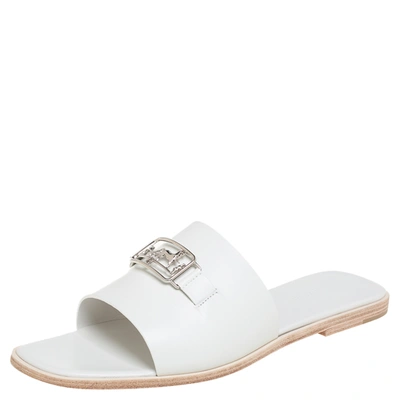 Pre-owned Hermes Herm&egrave;s White Leather Villa Sandals Size 40.5