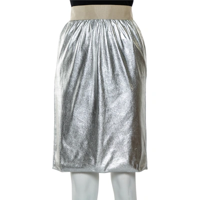 Pre-owned Dolce & Gabbana Metallic Silver Faux Leather Pencil Skirt Xs
