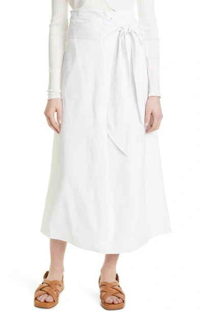 Shop Vince Tie Front Linen Blend Skirt In Optic White