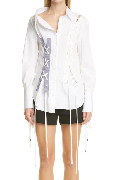 Shop Monse Asymmetrical Lace-up Button-up Shirt In White