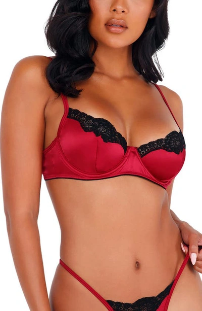 Shop Roma Confidential Lace Trim Satin Underwire Bra & Thong Set In Red/ Black